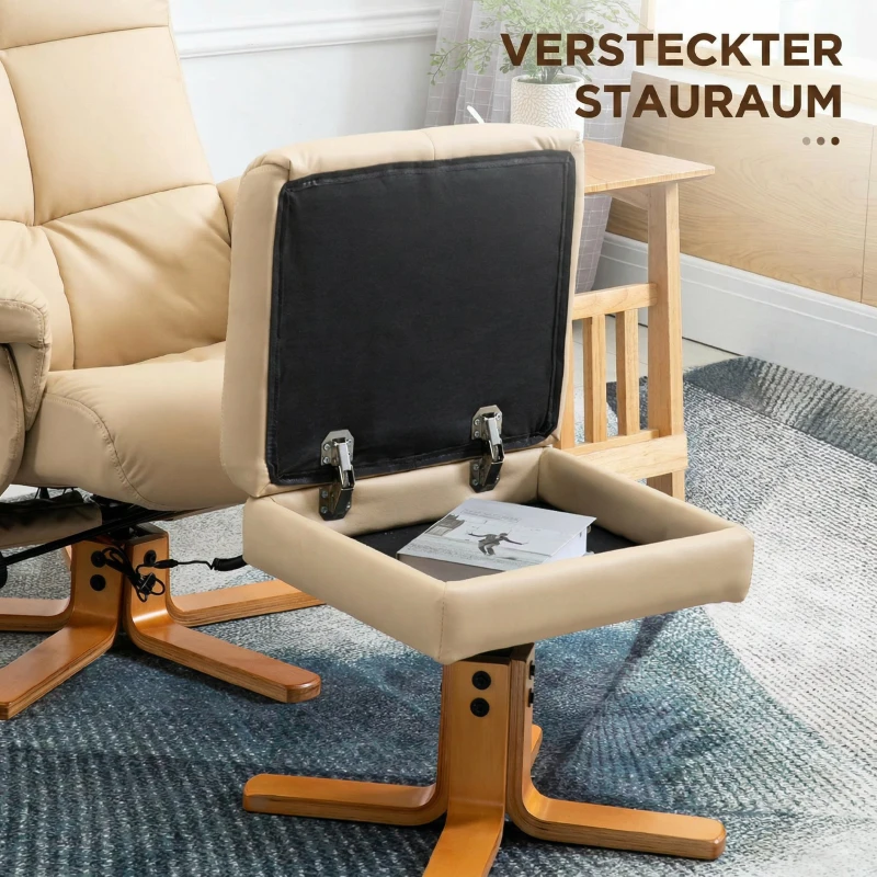 HOMCOM Sillón Relax Reclinable con Reposapiés 10 Puntos de Masaje Giratorio Mando a Distancia Bolsillo Lateral Crema