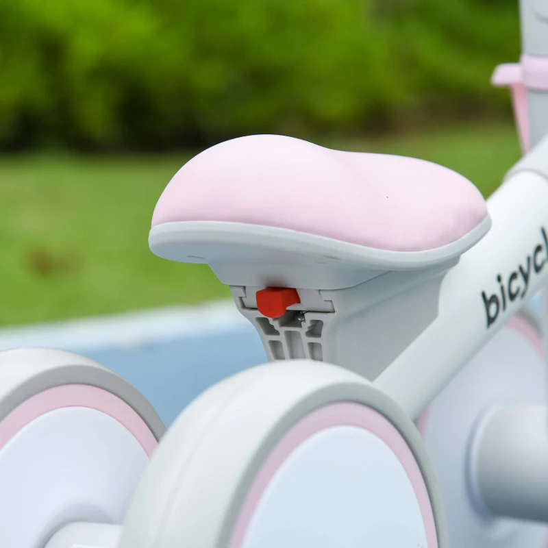 AIYAPLAY Bicicletă de echilibru pentru copii 4 roți șa reglabilă, ghidon ergonomic aliaj aluminiu PP, copii 1-3 ani - Gri Alb Roz