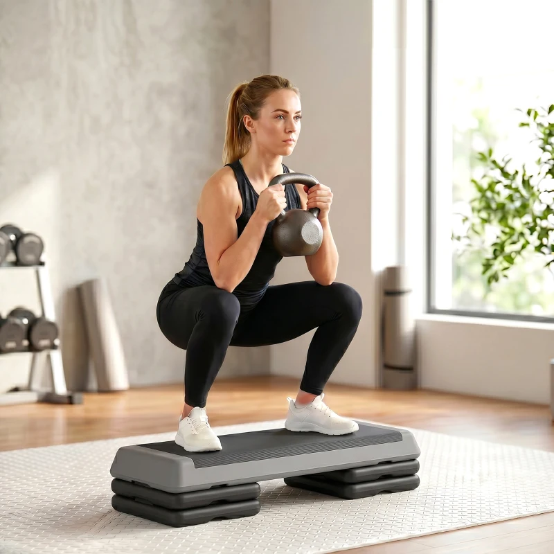 SPORTNOW Adjustable Fitness Stepper, with Non-Slip Surface, for Home, Gym, Office Workout, Grey