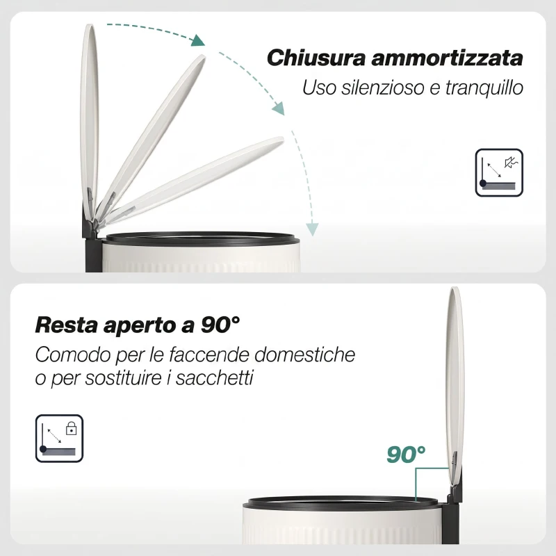 HOMCOM Cestino Spazzatura da 30L con Coperchio a Chiusura Morbida in Metallo e PP, Crema