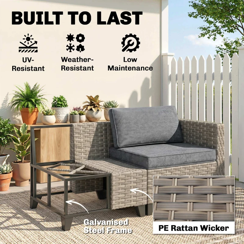 Outsunny 5-Piece Rattan Patio Furniture Set with Corner Sofa, Footstools, Coffee Table, for Poolside, Brown