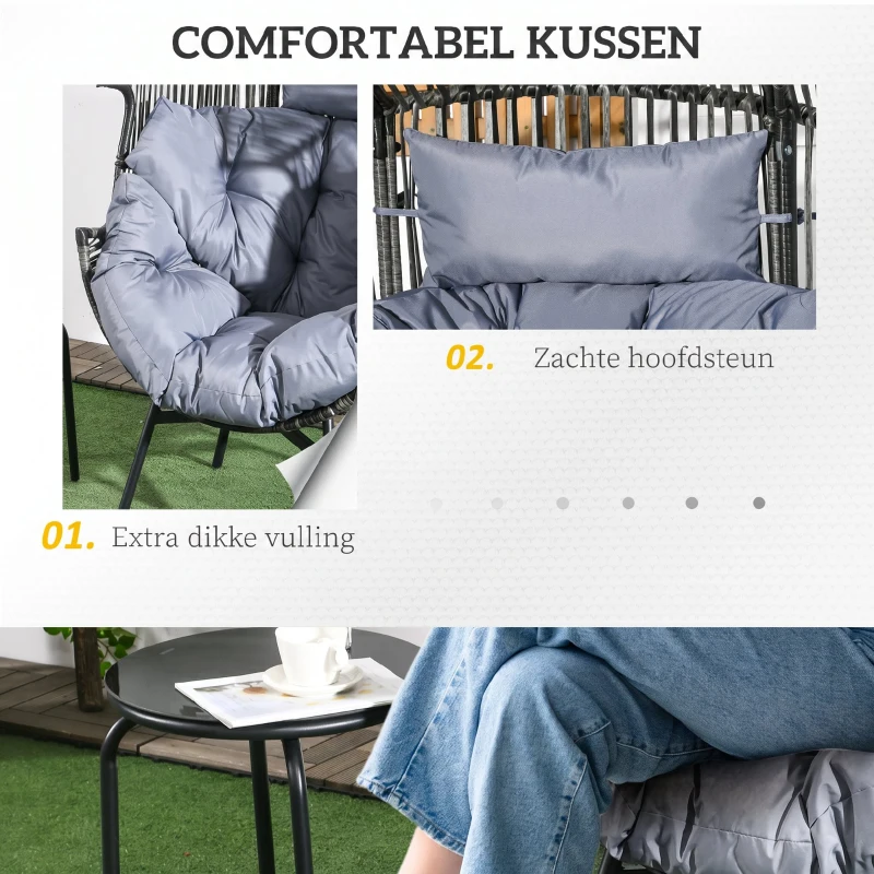 Outsunny Outdoor Rotan Tuinstoel, PE-Rotan, 89 cm x 75 cm x 143 cm, Grijs+Zwart