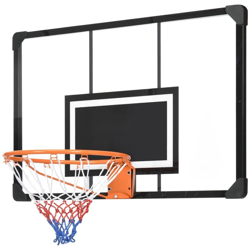 SPORTNOW Canestro Basket Esterno a Parete 113x73 cm, Cerchio Ø45 cm e Rete, Nero