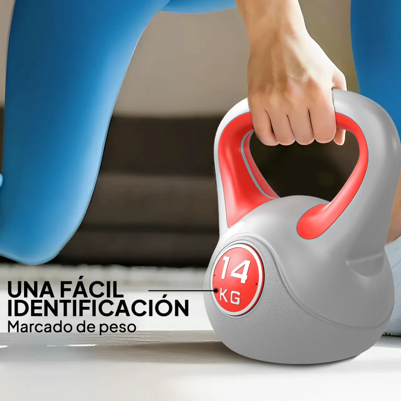 SPORTNOW Pesa Rusa 14 kg Revestimiento de PU y Relleno de Arena para Entrenamiento de Fuerza 26x18x32 cm Rojo y Gris