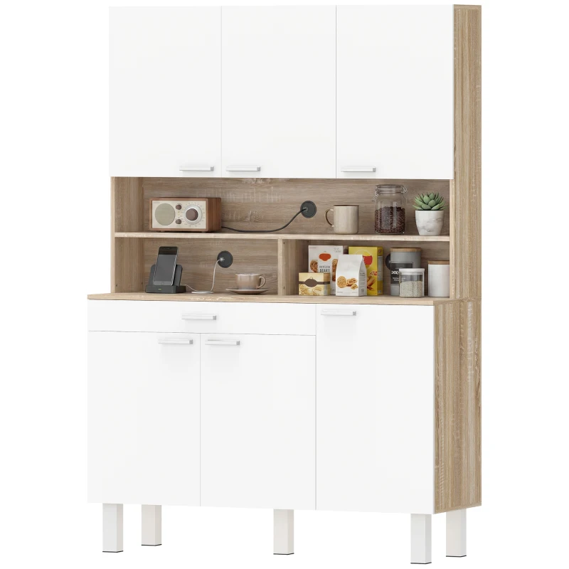 HOMCOM Alacena de Cocina Alta con 6 Puertas y Gran Cajón Estantes Encimera Amplia 120x40x175 cm Blanco