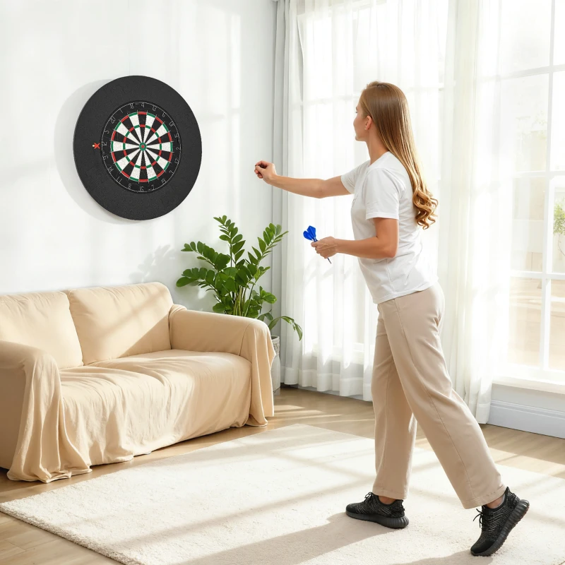 SPORTNOW Dartbord dartboard-set met beschermring, 6 darts met stalen punten, sisal, kunststof, zwart