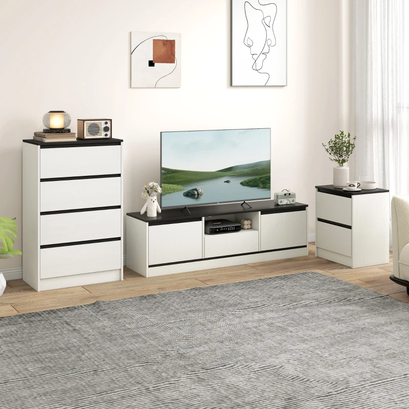 HOMCOM Mueble TV hasta 152 cm con 2 Armarios Estante Abierto y Cajón 140x35x40 cm Negro y Blanco