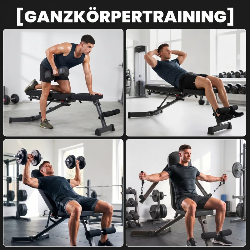 SPORTNOW Ławka składana z prostownikiem nóg, 3-pozycyjne oparcie, 3 poziomy oporu, udźwig 300 kg