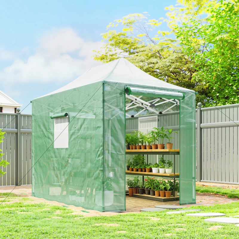 Outsunny Pop Up Gewächshaus ca. 200x300x270 cm Faltbar Foliengewächshaus mit Satteldach Reißverschlusstüren und -fenstern