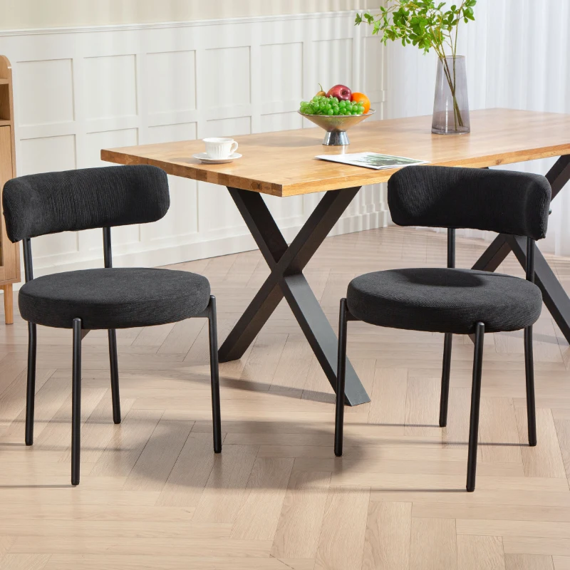 HOMCOM Lot de 4 chaises de salle à manger avec dossier en tissu pieds en acier 51 x 51 x 76 cm noir