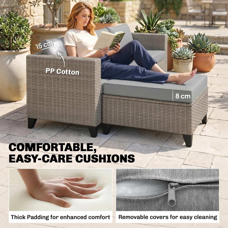 Outsunny 5-Piece Rattan Patio Furniture Set with Corner Sofa, Footstools, Coffee Table, for Poolside, Brown
