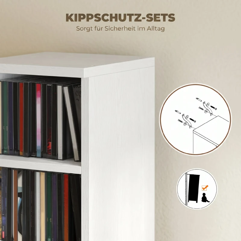 HOMCOM 204 CD-Aufbewahrungsregale im 2er-Set, Blu-Ray-Turmständer mit verstellbaren Regalböden, Bücherregal-Organizer, Weiß
