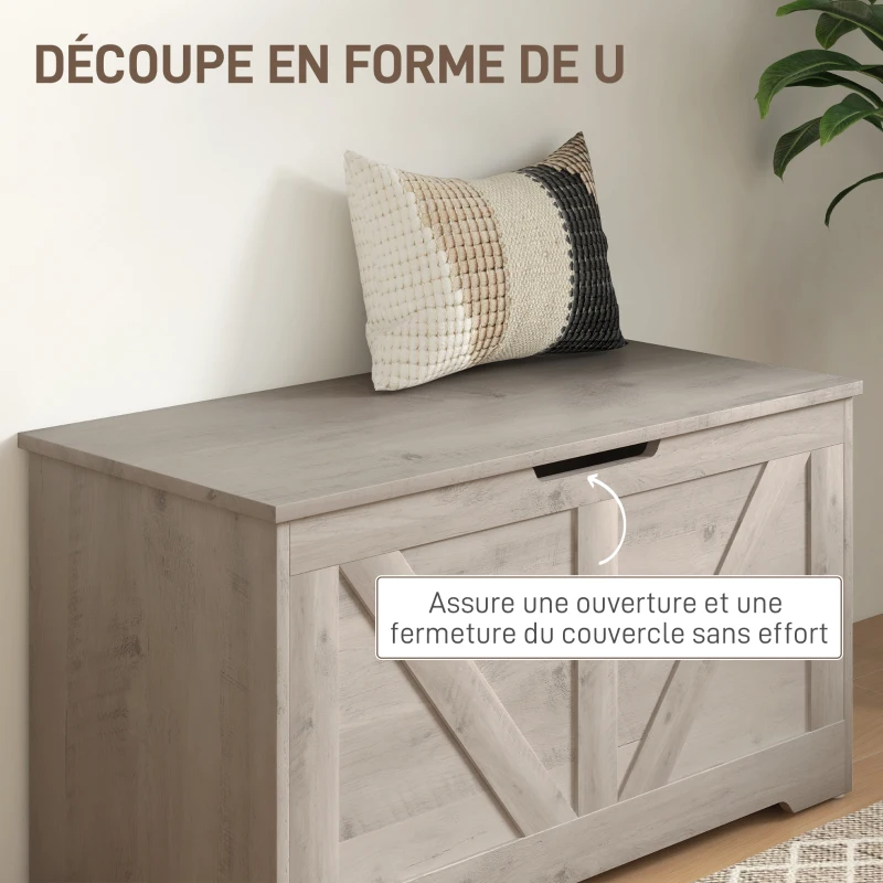HOMCOM Coffre de rangement, banc de rangement avec couvercle rabattable et charnières de sécurité, 80 x 40 x 45 cm, gris