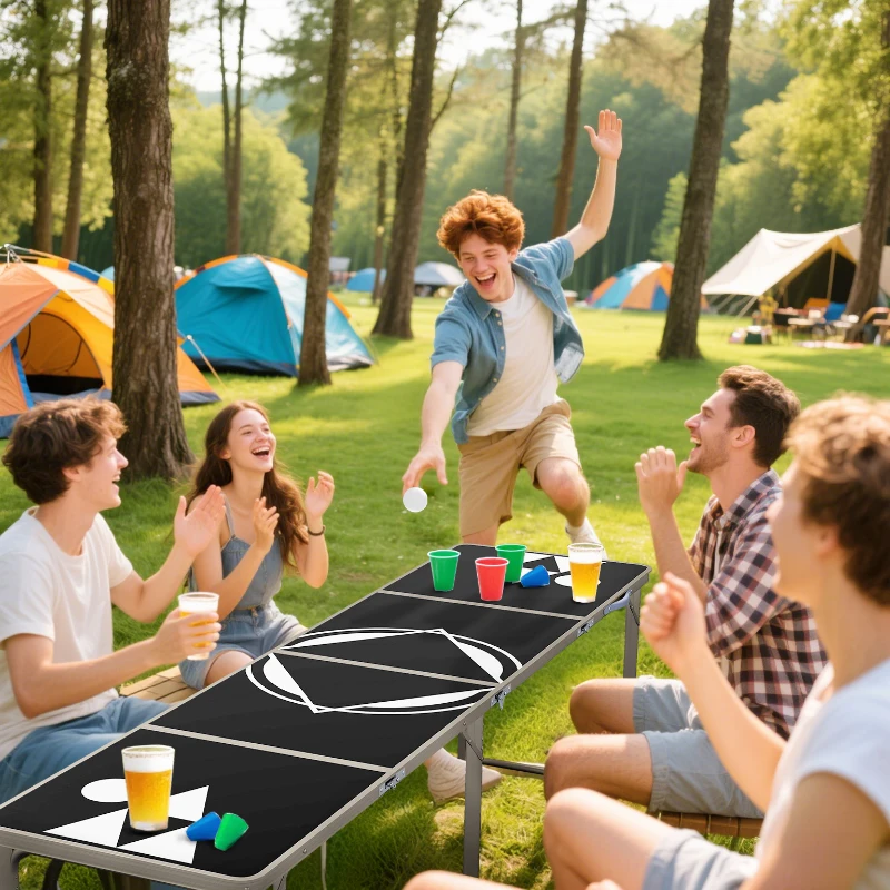 Outsunny Campingtafel, inklapbaar, licht, in hoogte verstelbaar, aluminium frame, 240 x 60 x 54/62/70 cm, Zwart