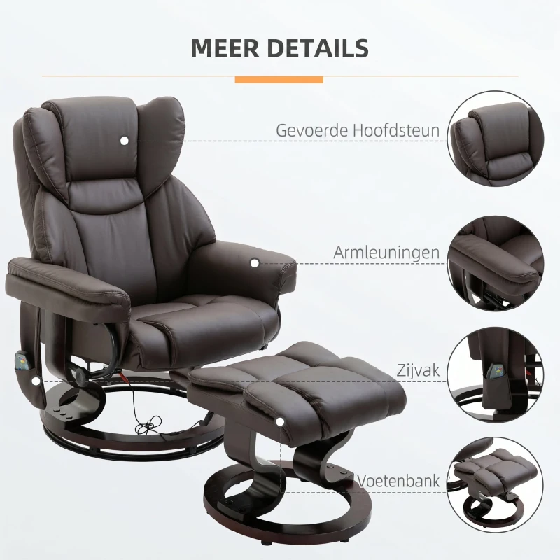HOMCOM Relax Massagestoel met voetbank 145° kantelbare bruin(m-7)