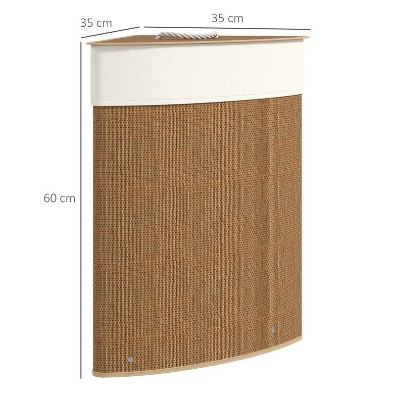 HOMCOM Panier à Linge en Bambou 55L, Panier Triangle avec Sac Amovible et Lavable, Couvercle, Poignée, 35x35x60cm, Marron