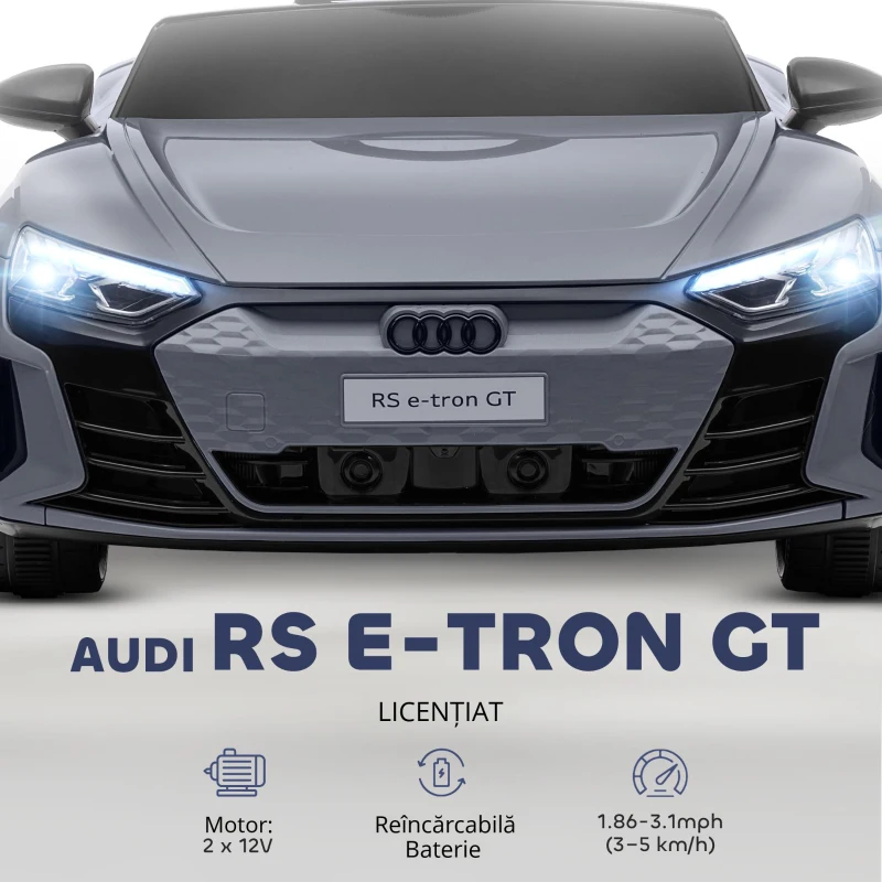 HOMCOM Automobil electric pentru copii cu telecomandă, centură de siguranță, claxon, muzică, faruri, până la 5 km/h, 3-5 ani, Gri