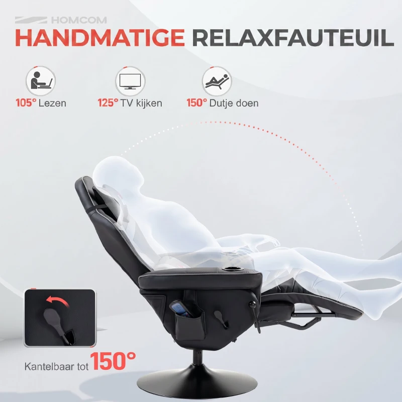 HOMCOM Relax Fauteuils, Stoel Met Massage, Voetsteun, Stalen Frame, voor Gamers, Grijs(m-5)