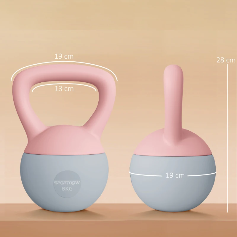 SPORTNOW Kettlebell 6 kg Haltère avec Poignée Antidérapante pour Fitness Musculation Cardio, 19 x 19 x 28 cm Rose