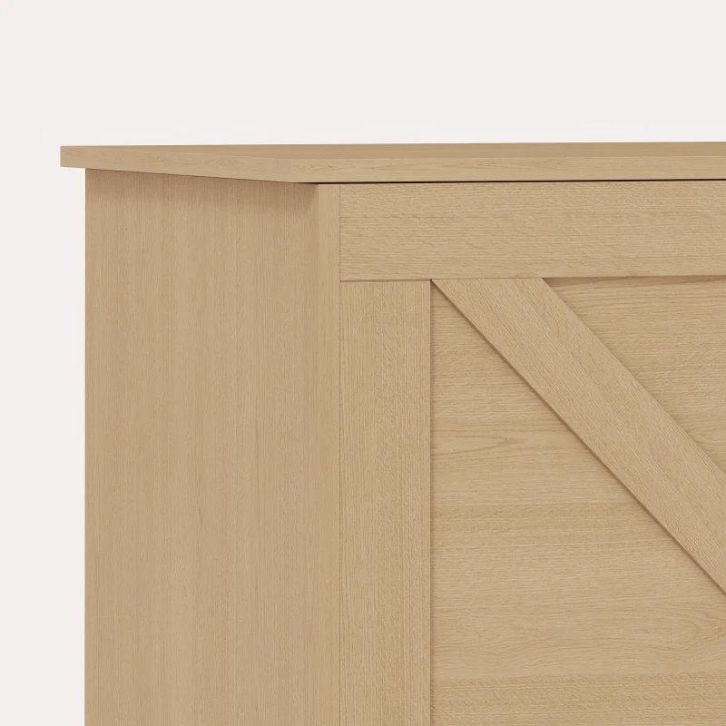 HOMCOM 127L Home Storage Box, with Safety Hinges - Nature Wood Finish