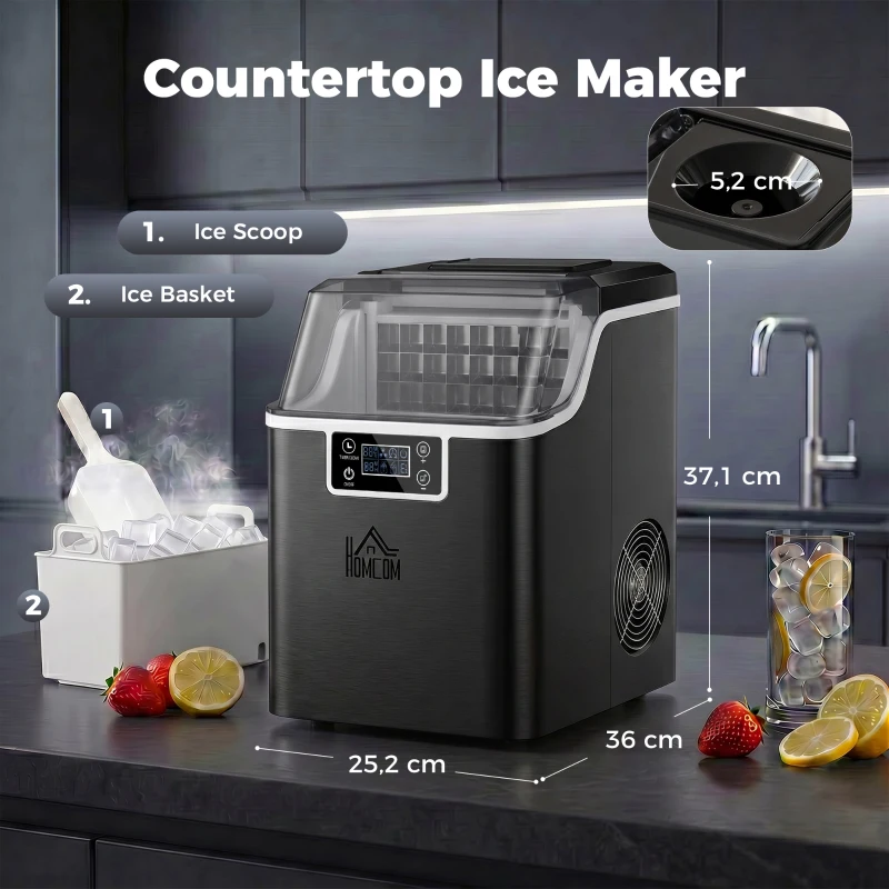 HOMCOM Eisblokjesmachine IJsblokjesdispenser Ice-Maker 20kg/24u 2,3L IJsbereider met 3,2L Watertank, Zwart