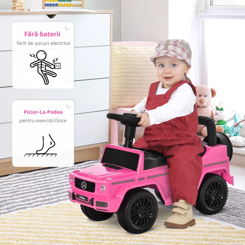 HOMCOM Camion portator Copii vehicul de împins licență Mercedes Benz 12-36 Luni Portbagaj claxon faruri Roz