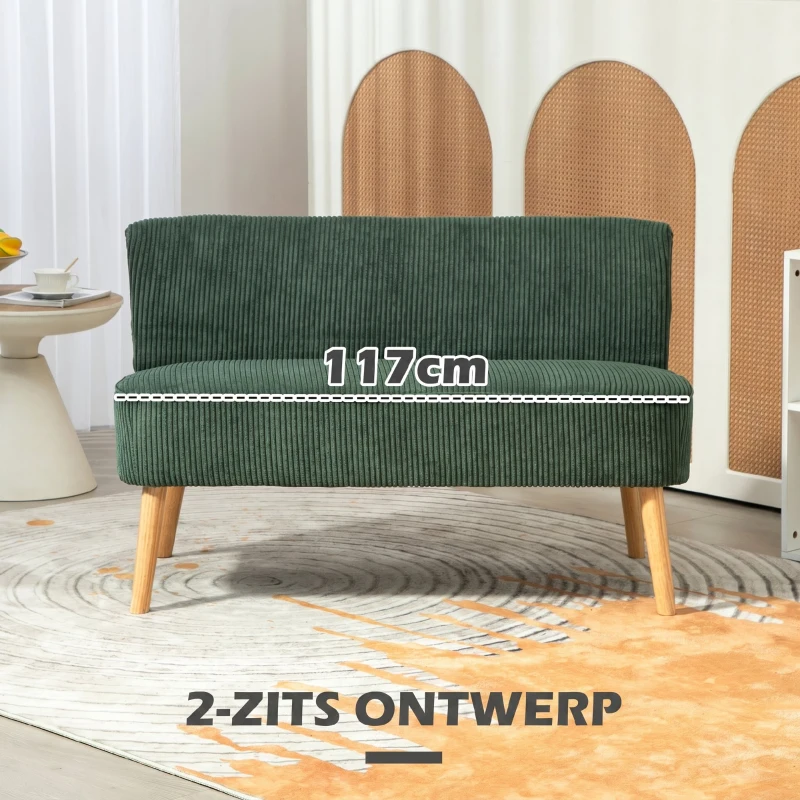 HOMCOM Tweezits Gestoffeerde Sofa, Hout, Zacht Polyester, Schuim, 117 x 56,5 x 77 cm, Groen(m-6)