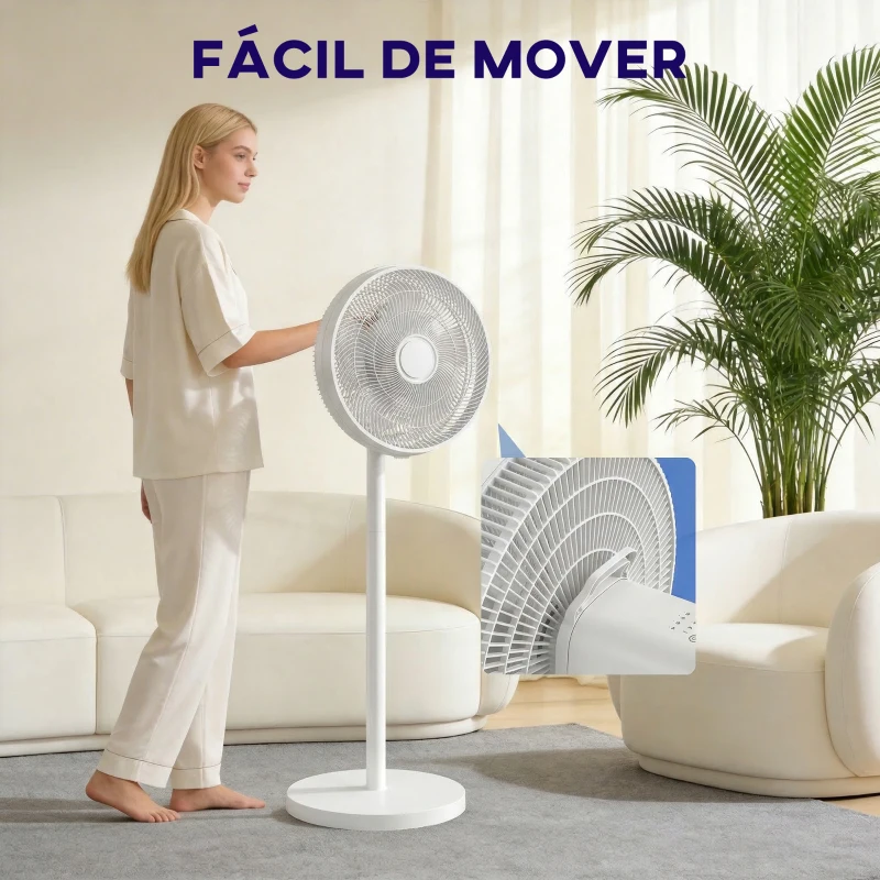 HOMCOM Ventilador de Pie con Control Remoto Altura Ajustable 4 Velocidades Oscilación 80° Temporizador 10H Pantalla LED Blanco
