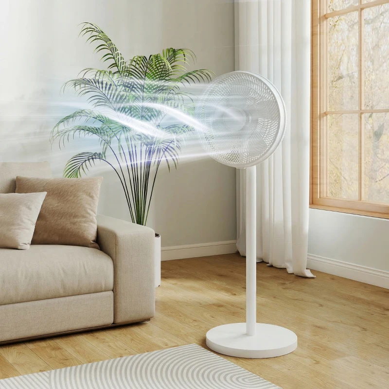 HOMCOM Ventilador de Pie con Control Remoto Altura Ajustable 4 Velocidades Oscilación 80° Temporizador 10H Pantalla LED Blanco