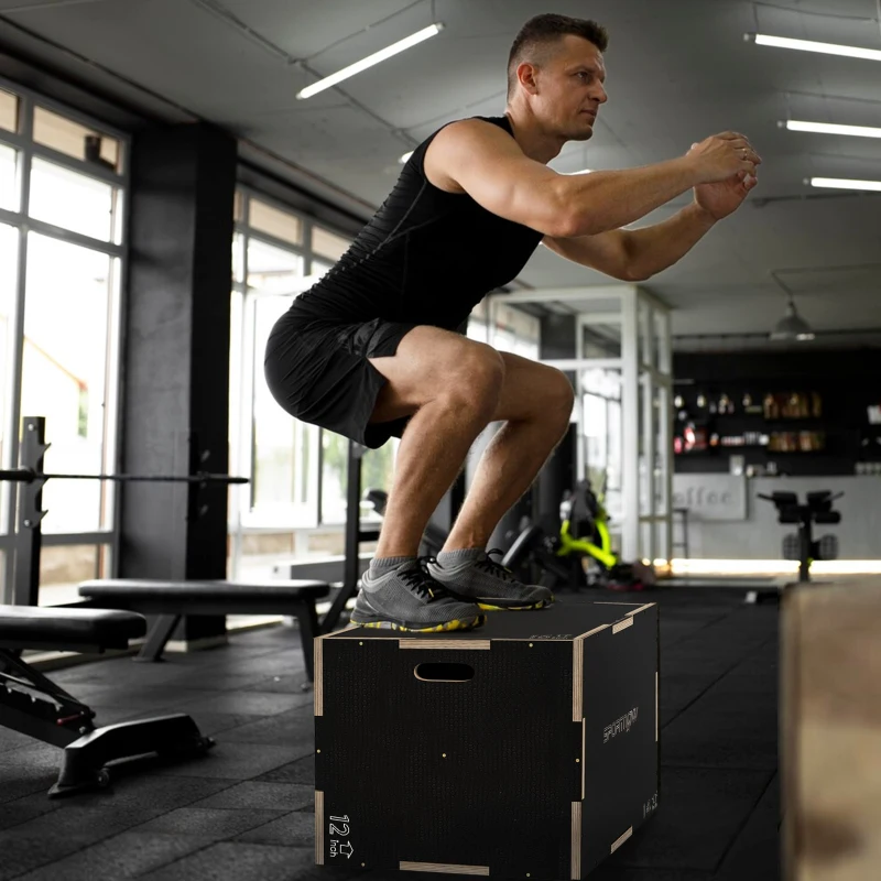 SPORTNOW Multi-Faceted Jump Box, Wooden Step Up Box, for Home, Gym, Exercise, Black