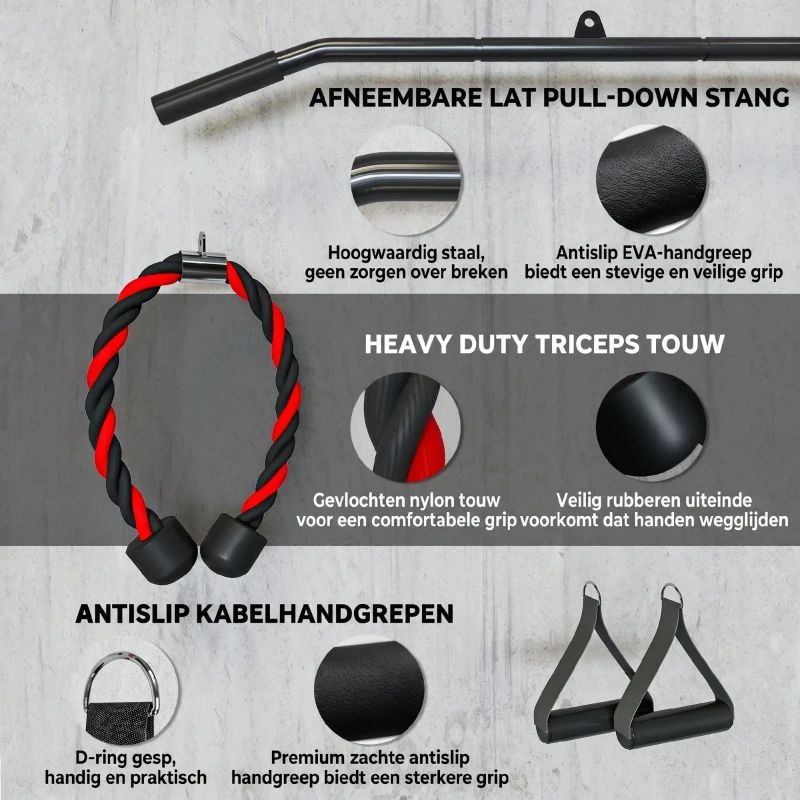 SPORTNOW Fitness Latpulldown Gym Fitnessapparaat Kabeltreksysteem Pulley Arm Krachttraining voor Thuis