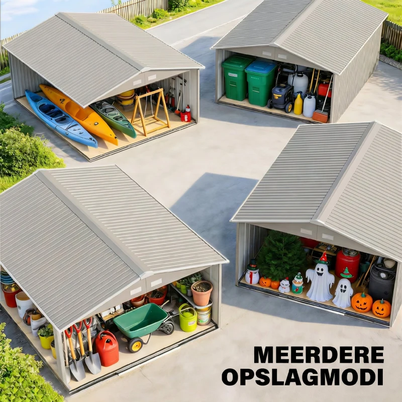 Outsunny Berging, Weerbestendig tuinhuis voor tuingereedschap, met ventilatieramen, schuifdeuren, staal, lichtgrijs(m-7)