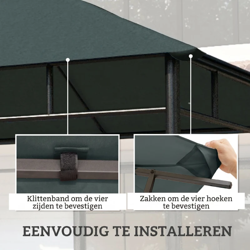 Outsunny partytentdak, vervangend dak voor partytent, partytentafdekking, polyester bescherming tegen de zon, donkergrijs 3 x 3 m