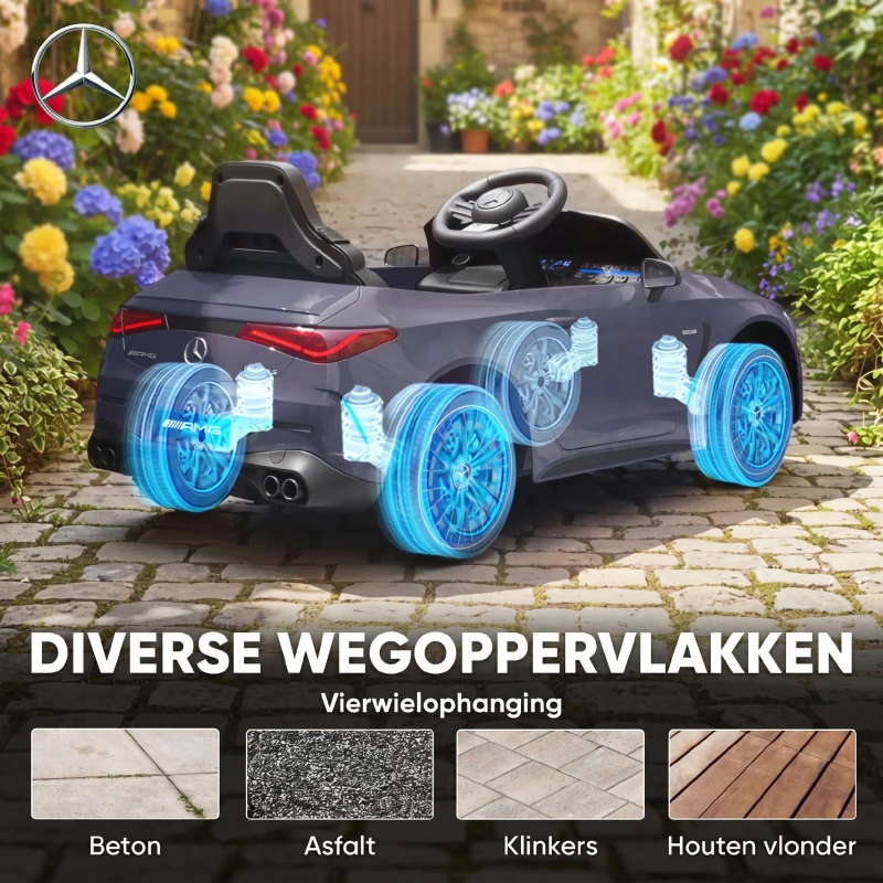 AIYAPLAY Elektrische kinderauto, Mercedes-design, 12V motoren, afstandsbediening, LED-lichten, muziek, voor 3-6 jaar, grijs(m-8)