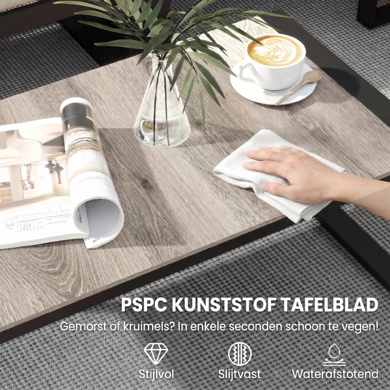 Outsunny 4-delige tuinmeubelset, sofaset met 2 tweezitsbanken, stoel zonder armleuningen en salontafel, voor balkon, khaki