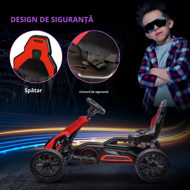 HOMCOM Kart mașină electrică pentru copii 12V, 3-8 ani, viteză 3-5 km/h și centură de siguranță, 100x58x58,5cm, roșu