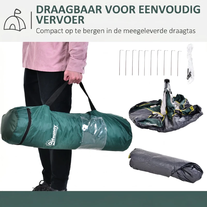Outsunny tent voor 3-4 personen, kampeertent met haringen, koepeltent, polyester, groen