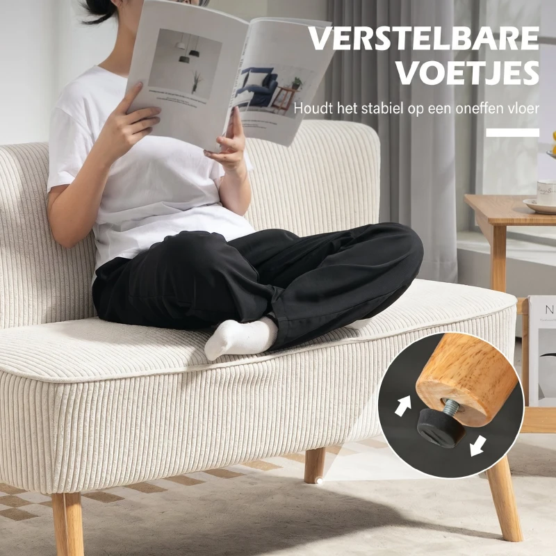 HOMCOM Tweezitsbank, Zachte Bekleding, Onderhoudsvriendelijk, Tot 150 kg Belastbaar, 117 x 56,5 x 77 cm, Crème Wit(m-7)