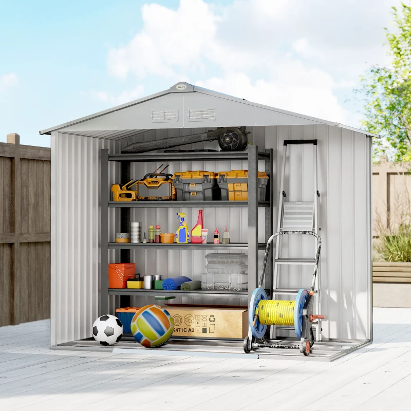 Outsunny Cobertizo de Jardín 2,5 m² para Herramientas con Kit de Cimentación y Puerta para Candado de Acero Gris