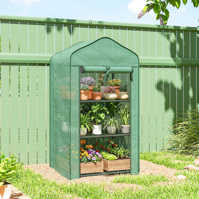 Outsunny Three-Tier Mini Greenhouse - Green