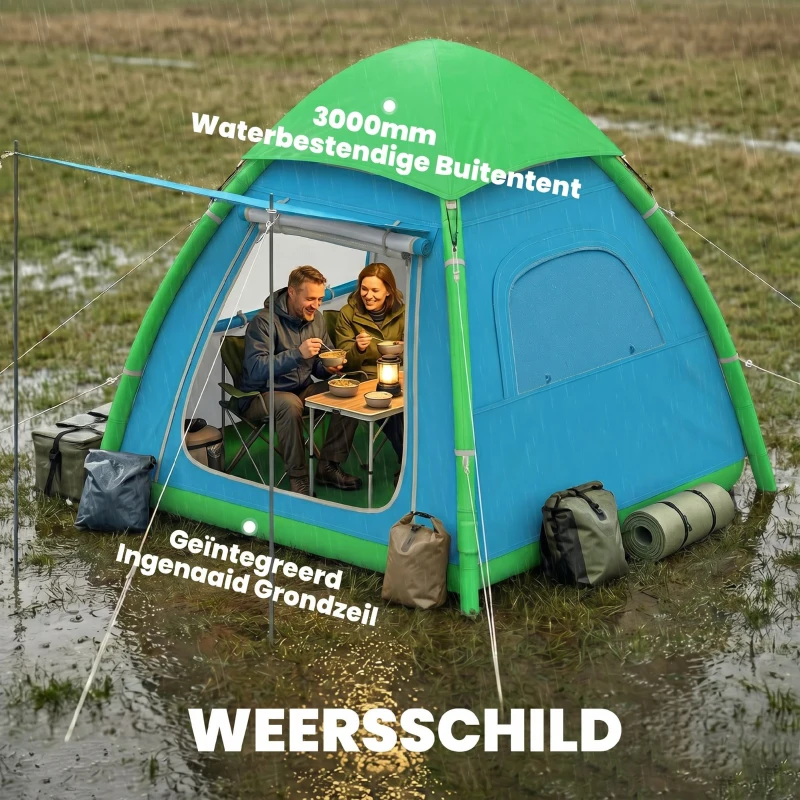 Outsunny Opblaasbare Tent 3 Personen Snelle Opzet Buitentent met Pomp Meshramen Afneembaar Dak
