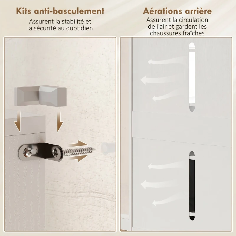 HOMCOM Meuble à chaussures 20 paires armoire à chaussures à haute brillance 5 niveaux étagères réglables 72x34,5x103cm blanc