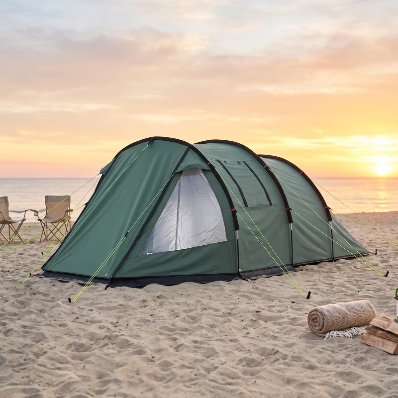 Outsunny Tienda de Campaña para 3 Personas Impermeable PU2000 mm Protección UV30+ con Bolsa de Transporte 475x264x172 cm Verde