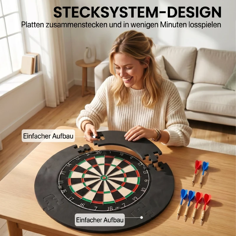 SPORTNOW Dartbord dartboard-set met beschermring, 6 darts met stalen punten, sisal, kunststof, zwart
