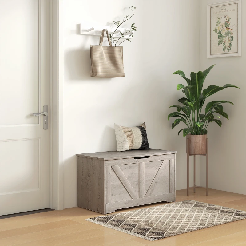 HOMCOM Coffre de rangement, banc de rangement avec couvercle rabattable et charnières de sécurité, 80 x 40 x 45 cm, gris