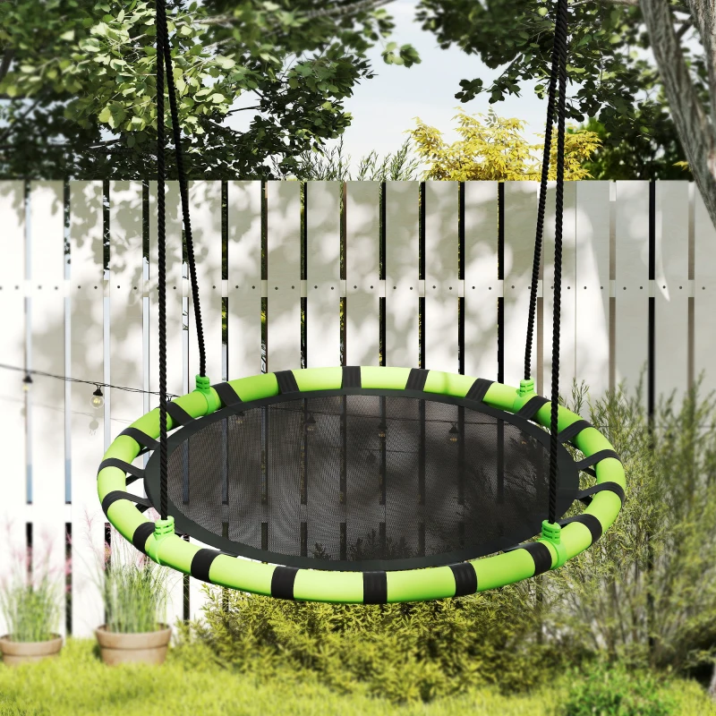 AIYAPLAY Balançoire nid d'oiseau, balançoire suspendue avec cordes réglables en hauteur, siège rond Ø 100 cm, noir