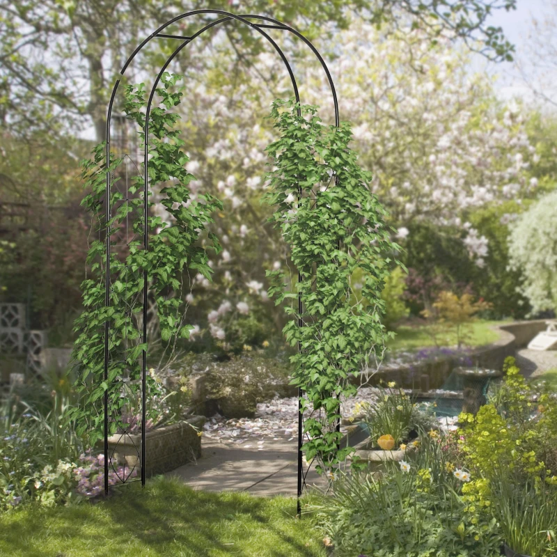 Outsunny tuinboog, rankraster, plantenboog, trellis, tuin, gewelfd dak, metaal, zwart 114 x 30 x 230 cm