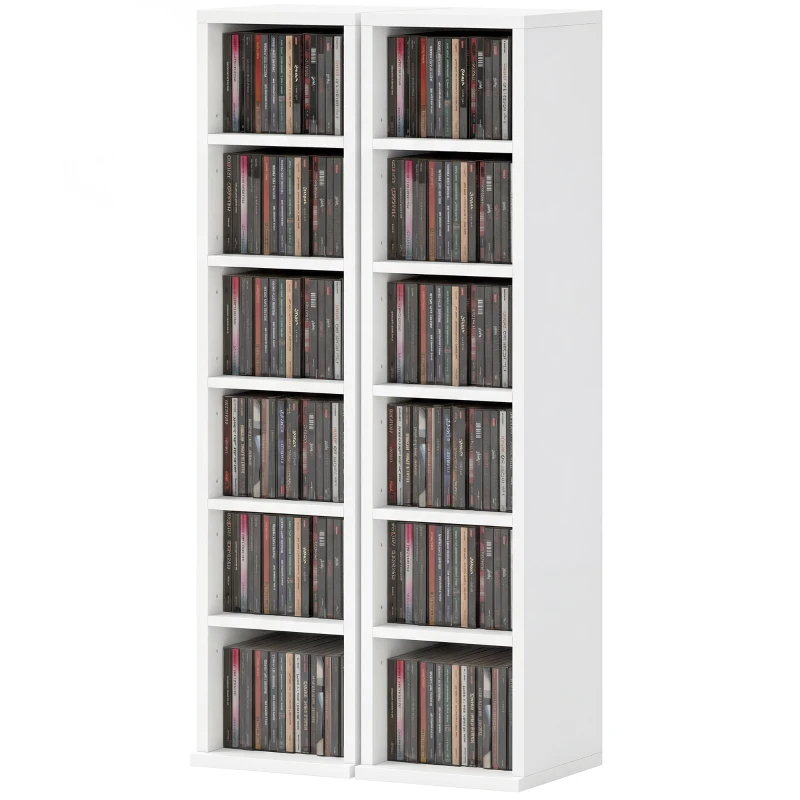 HOMCOM 204 CD-opbergrek in 2-delige set, Blu-ray torenkast met verstelbare planken, Boekenrek organizer, Wit