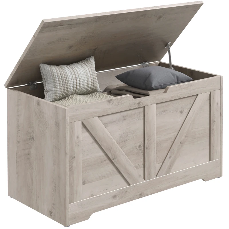 HOMCOM Coffre de rangement, banc de rangement avec couvercle rabattable et charnières de sécurité, 80 x 40 x 45 cm, gris