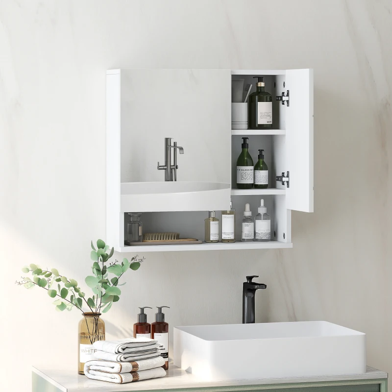 kleankin Armoire murale miroir de salle de bain placard de rangement 2 portes 55 x 17 x 55 cm blanc
